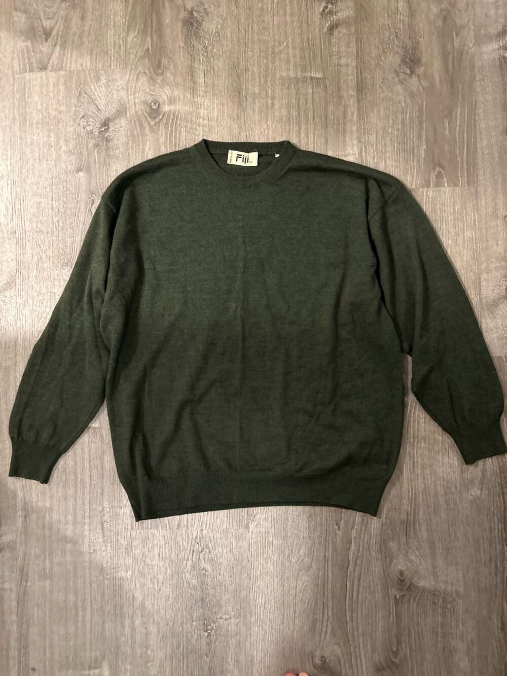Fiji Made in Italy Olive Green Crew Neck Wool Blend Sweater
